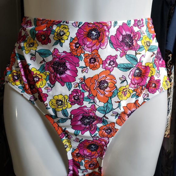Jones New York Pink Floral 2 Piece Swimsuit Bathing Suit L M Halter High Waist - Picture 7 of 11